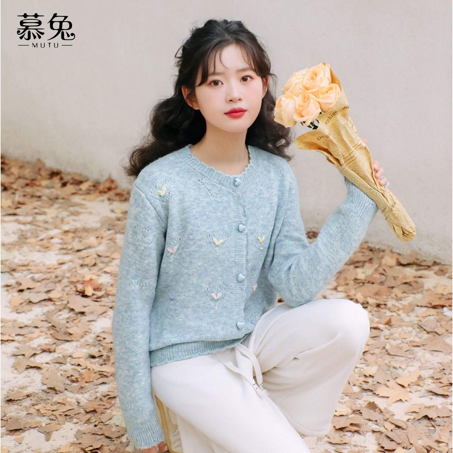 慕兔甜美粉色圆领毛衣女2025冬季新款小个子宽松显瘦针织开衫上衣,女装/女士精品,毛衣,淘宝优惠券,粉丝福利购,淘宝优惠卷