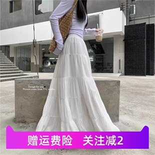 白色温柔蛋糕半身裙子2025春夏季新款女仙气质显瘦小个子中长裙