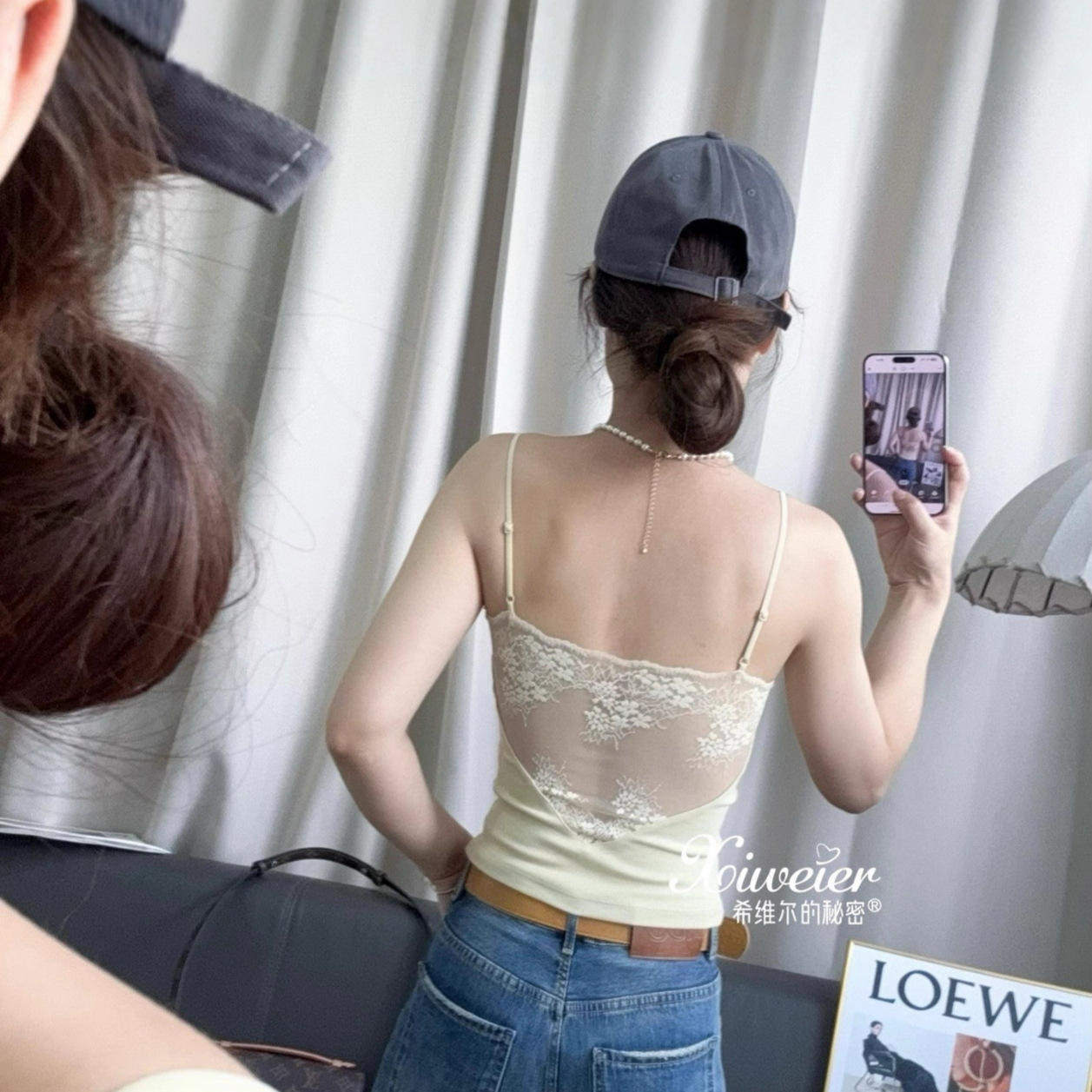 美式辣妹性感蕾丝美背吊带固定杯可调节肩带性感显瘦后背镂空背心