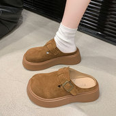 复古厚底勃肯鞋 春季 女 配裙子一脚蹬半拖女2026新款 休闲包头半拖鞋