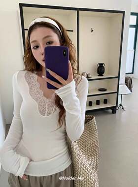 黑色蕾丝低领打底衫女秋冬2025