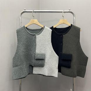 2024年秋冬新款日系小众撞色拼接拼色原创设计感不规则毛衣马甲女