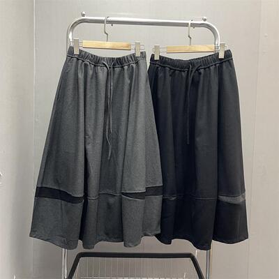 撞色拼接呢料半身裙女a字