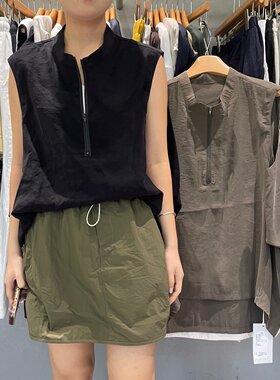 日系极简铜氨丝无袖立领衬衫女