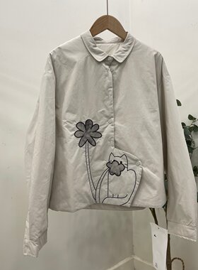 冬季韩系加棉刺绣宽松衬衫外套女