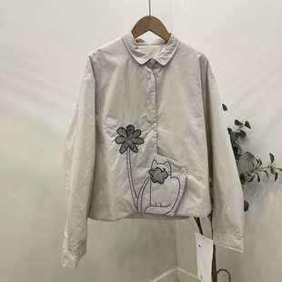 设计感加棉衬衫外套女2025冬季新款韩系刺绣文艺宽松百搭童趣上衣