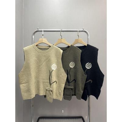 套头日系圆领提花设计感针织马甲