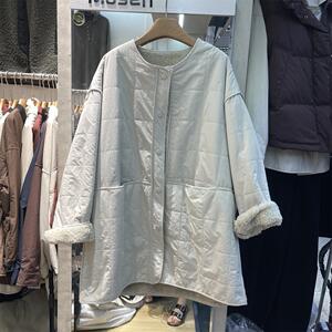 启点高级感内里羊羔毛棉服女冬季中长款2024新款宽松百搭保暖外套