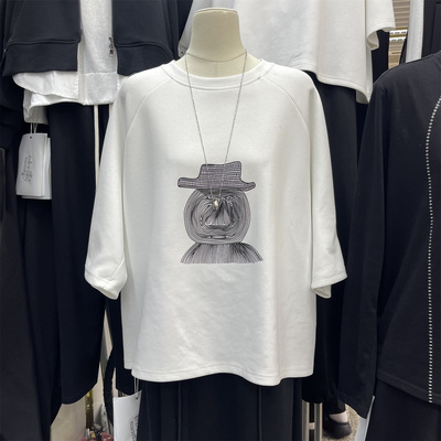 宽松百搭大码圆领中袖T恤女上衣