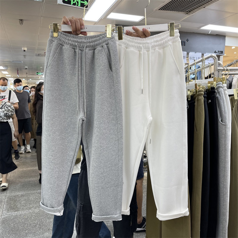 灰色休闲宽松束脚显瘦运动裤女2025年秋季新款韩版小贴标卫裤高腰
