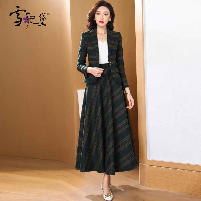 冬季条纹套装女2025新款高级感正式场职业毛呢两件套,女装/女士精品,时尚套装,淘宝优惠券,粉丝福利购,淘宝优惠卷