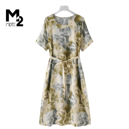 M2专柜夏妈妈桑蚕丝短袖连衣裙