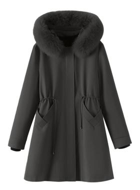 M2女装2025冬新款宽松大码中年妈妈可脱卸狐狸毛领兔毛内胆派克服