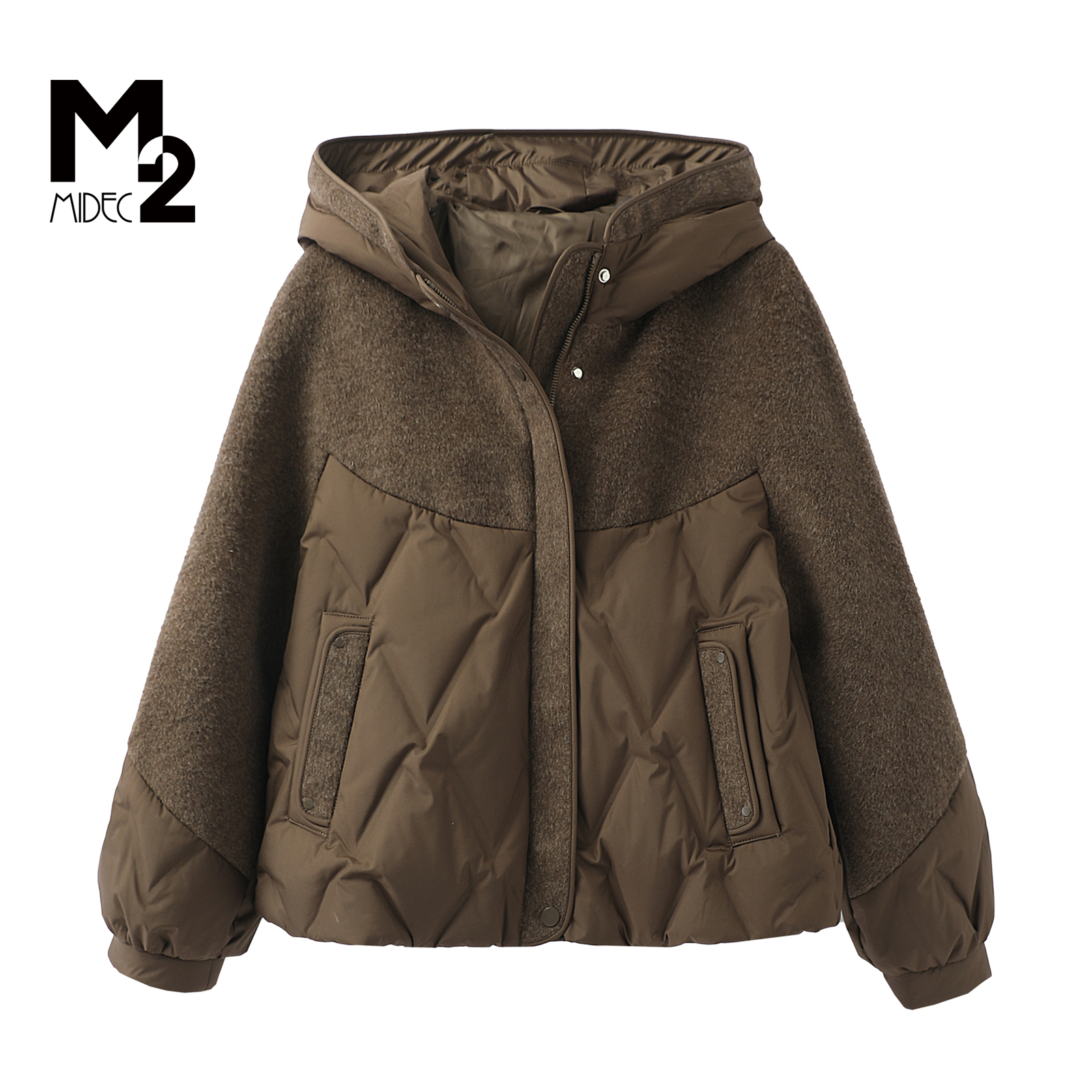 M2女装中年妈妈毛呢相拼白羽绒服