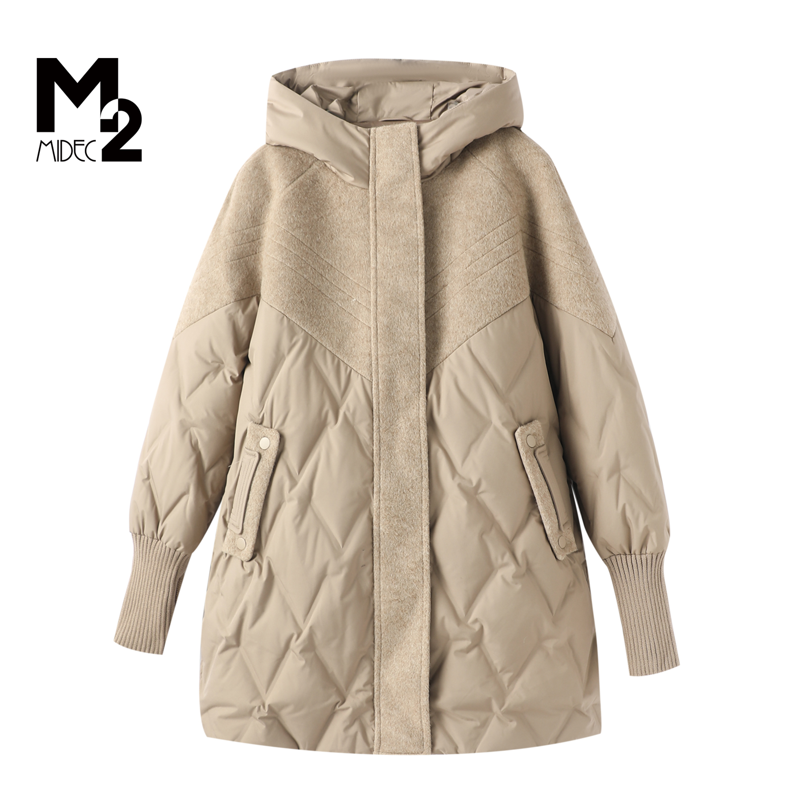 M2女装中年妈妈毛呢相拼羽绒服