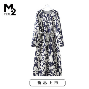 M2女装春秋新款宽松大码显瘦中年妈妈针织长袖连衣裙