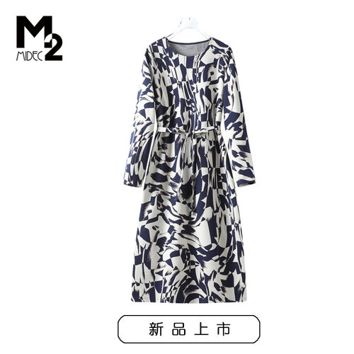 M2春秋大码妈妈针织长袖连衣裙