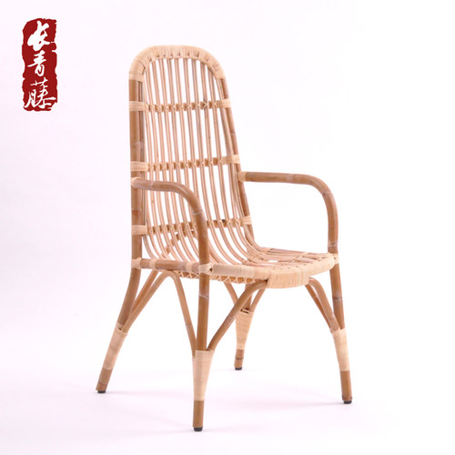 长青藤南亚风餐椅天然带扶手藤编