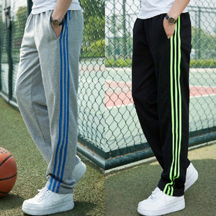 三道杠运动裤男士宽松休闲卫裤夏季薄款纯棉直筒裤三条杠校服裤子