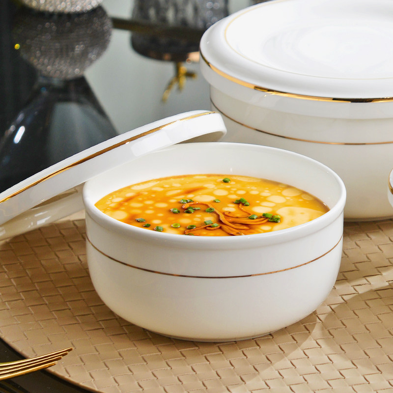 隔水炖碗蒸蛋碗带盖碗盘子保鲜碗金边陶瓷碗饭盒微波炉骨瓷泡面碗,餐饮具,碗,淘宝优惠券,粉丝福利购,淘宝优惠卷
