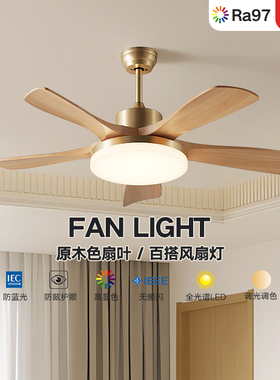 索燕北欧风扇灯吊扇灯护眼全光谱客厅卧室静音原木色智能家用abs