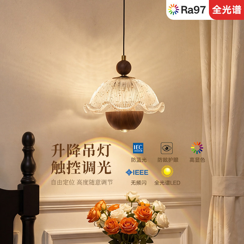 中古风可升降床头吊灯卧室书房玄关阳台灯温馨新中式简约护眼灯