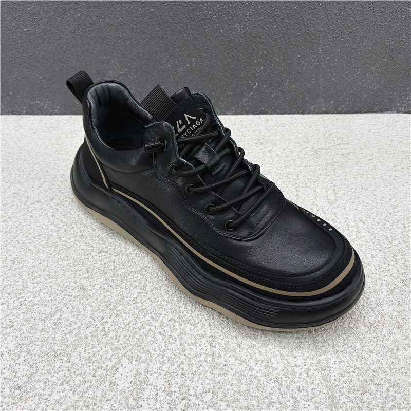 撤柜断码2026春季新款真皮男鞋休闲皮鞋黑色圆头中跟耐磨青年板鞋