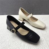 气质通勤鞋 撤柜断码 方头鞋 女粗跟一字带搭扣浅口单鞋 2026春季 新品