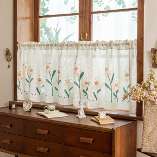 美式田园风仿棉麻半帘窗帘纱门帘成品橱柜帘卧室厨房小窗帘短帘
