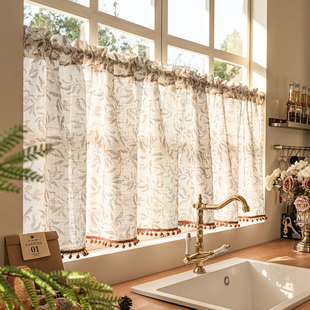 法式复古蕾丝小窗帘厨房遮挡帘半帘隐私帘子免打孔纱帘短帘门帘