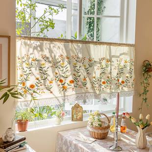 美式田园小半帘遮挡帘不透人隐私帘厨房小窗帘短帘柜子屏风帘子