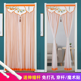 不透人免打孔门帘卧室防蚊虫对开纱帘蕾丝门帘隐私卫生间隔断半帘