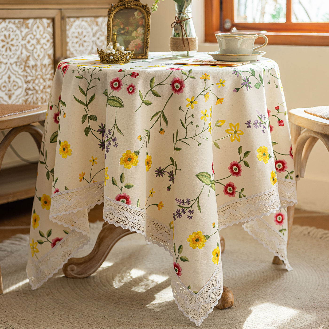 美式田园绣花满绣桌布涤棉加厚茶几布小圆桌餐桌布台布长方形盖巾,居家布艺,桌布,淘宝优惠券,粉丝福利购,淘宝优惠卷