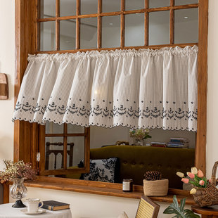 美式复古小窗帘卧室飘窗厨房半帘短帘纱帘窗纱门帘遮挡帘咖啡帘