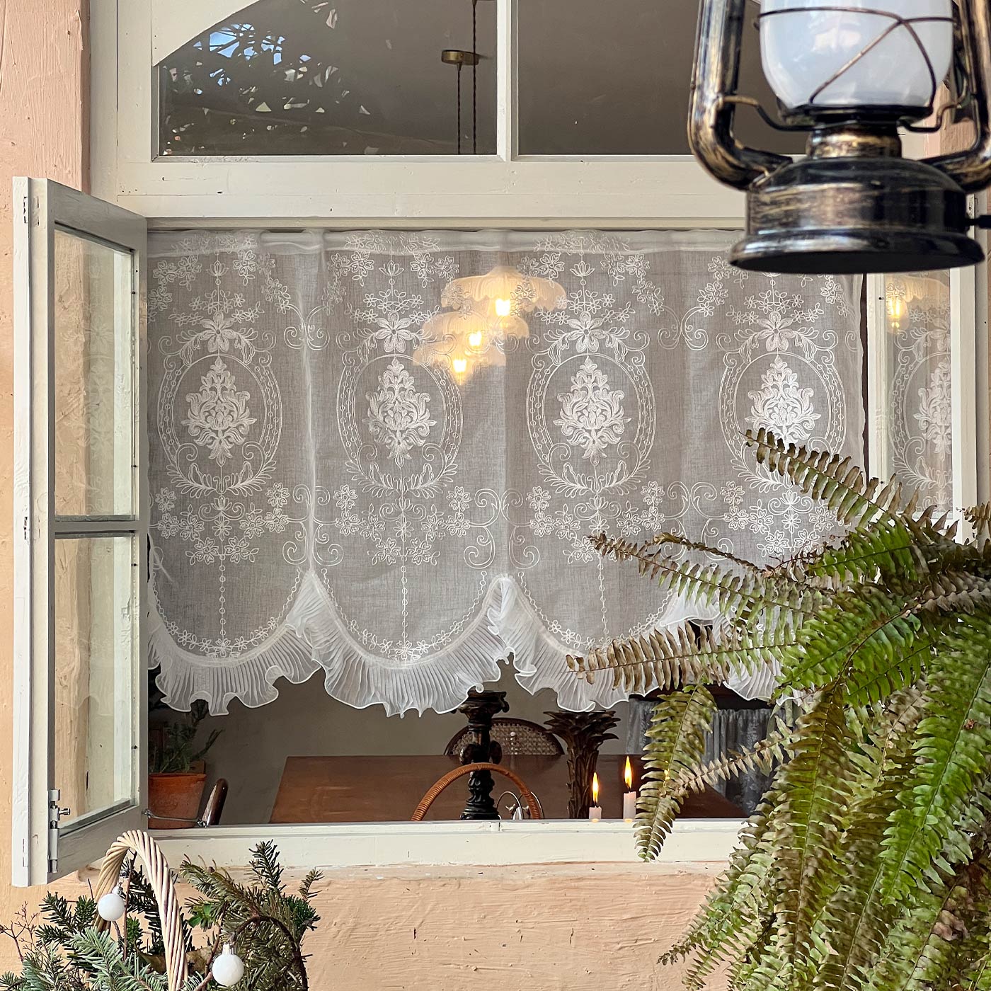 法式复古蕾丝门帘卧室拱形门窗幔隔断刺绣纱帘半帘短帘风水帘透光