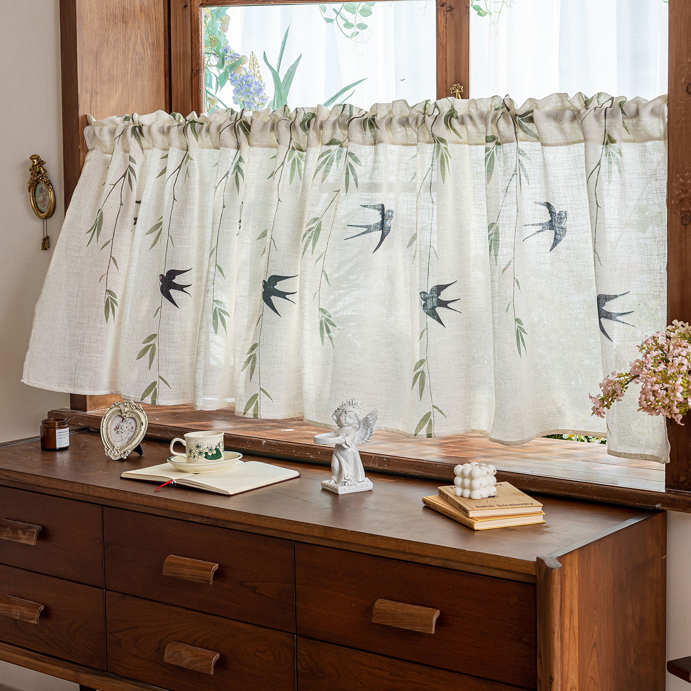 遮光厨房小窗帘半帘短帘隔断不透人门帘遮挡帘免打孔亚麻感隐私帘