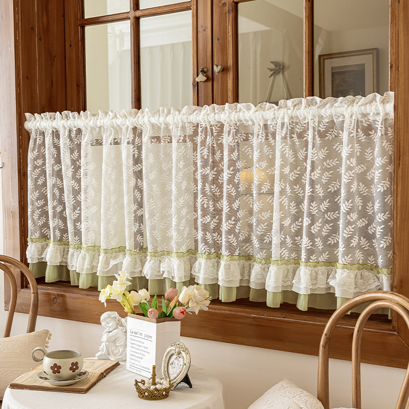法式田园蕾丝半帘短帘氛围感门帘纱帘美式乡村厨房隔断窗帘免打孔