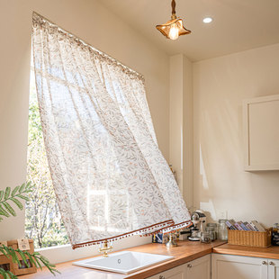 法式田园碎花卧室飘窗窗帘出租屋隔断门帘免打孔半帘厨房隐私帘