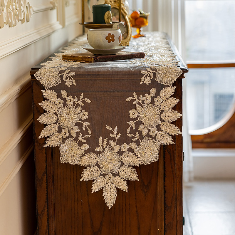 刺绣简约轻奢白色蕾丝布艺茶几餐桌桌旗电视柜鞋柜五斗柜防尘盖巾,居家布艺,桌布,淘宝优惠券,粉丝福利购,淘宝优惠卷