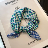 真丝丝巾小方巾女蓝绿撞色桑蚕丝丝巾春秋薄款 饰百搭韩国小领巾 装