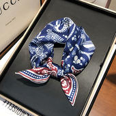 红蓝撞色真丝丝巾小方巾女搭衬衫 百搭100%桑蚕丝斜纹绸韩国小领巾