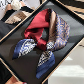 红蓝撞色真丝丝巾女中方巾百搭100%桑蚕丝春秋装 饰职业韩国小领巾