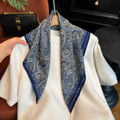 百搭蓝绿色桑蚕丝羊毛混纺围巾2026新款 中方巾高档真丝丝巾小领巾