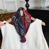 真丝羊毛丝巾女2026新款 饰双面双色小领巾 中方巾百搭红蓝色春秋装