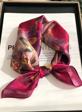 安格拉红色真丝丝巾小方巾女百搭100%桑蚕丝秋冬洋气送妈妈小领巾