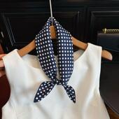 藏青色真丝丝巾女2025新款 小方巾百搭秋冬100%桑蚕丝斜纹绸小领巾