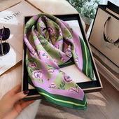 绿色真丝丝巾女2026新款 大方巾春秋百搭高档100%桑蚕丝斜纹绸围巾