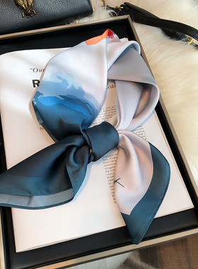 蓝色丝巾女春秋百搭中方巾70*70cm空姐韩国小领巾发带配西装裙子