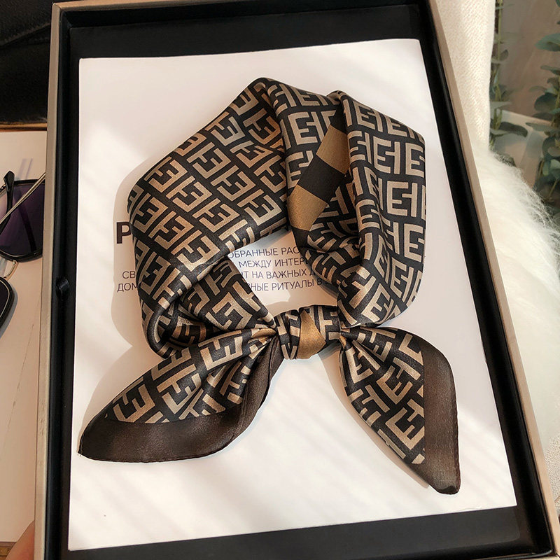 咖色100%真丝丝巾小方巾百搭秋冬