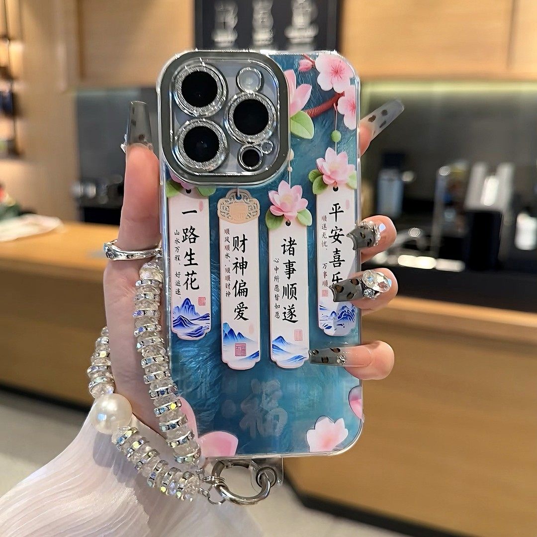 一路生花冰川纹适用苹果16promax手机壳华为pura80pro新款mate70荣耀300nova14女opporeno9小米15vivox200s